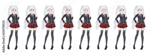 Anime manga student girl in blazer and red skirt