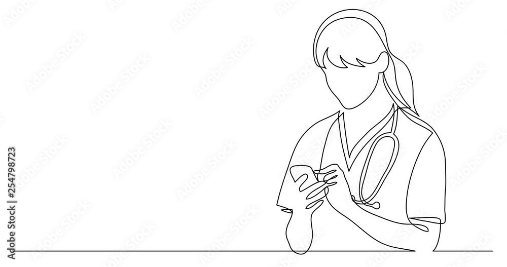 Self drawing line animation of hospital nurse checking her mobile phone Self drawing line animation of hospital nurse checking her mobile phone