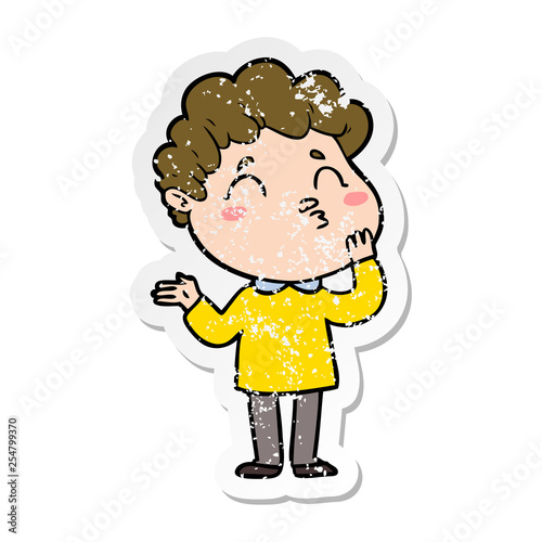 distressed sticker of a cartoon man pouting