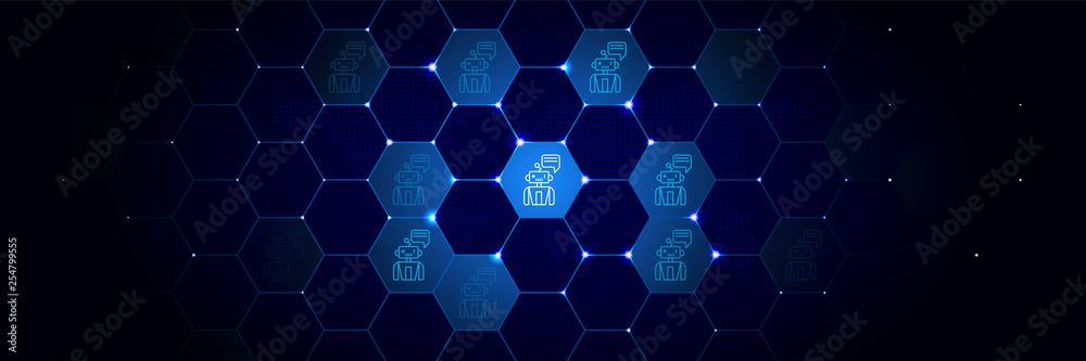 Assistant robot machine icon in the technological comb bacground
