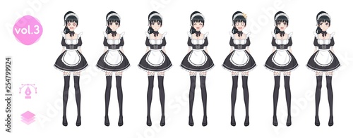 Anime manga girl. Costume of maid cafe