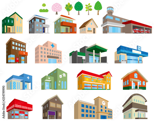 いろいろな建物の立体イラスト