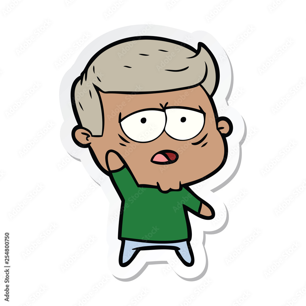 sticker of a cartoon tired man