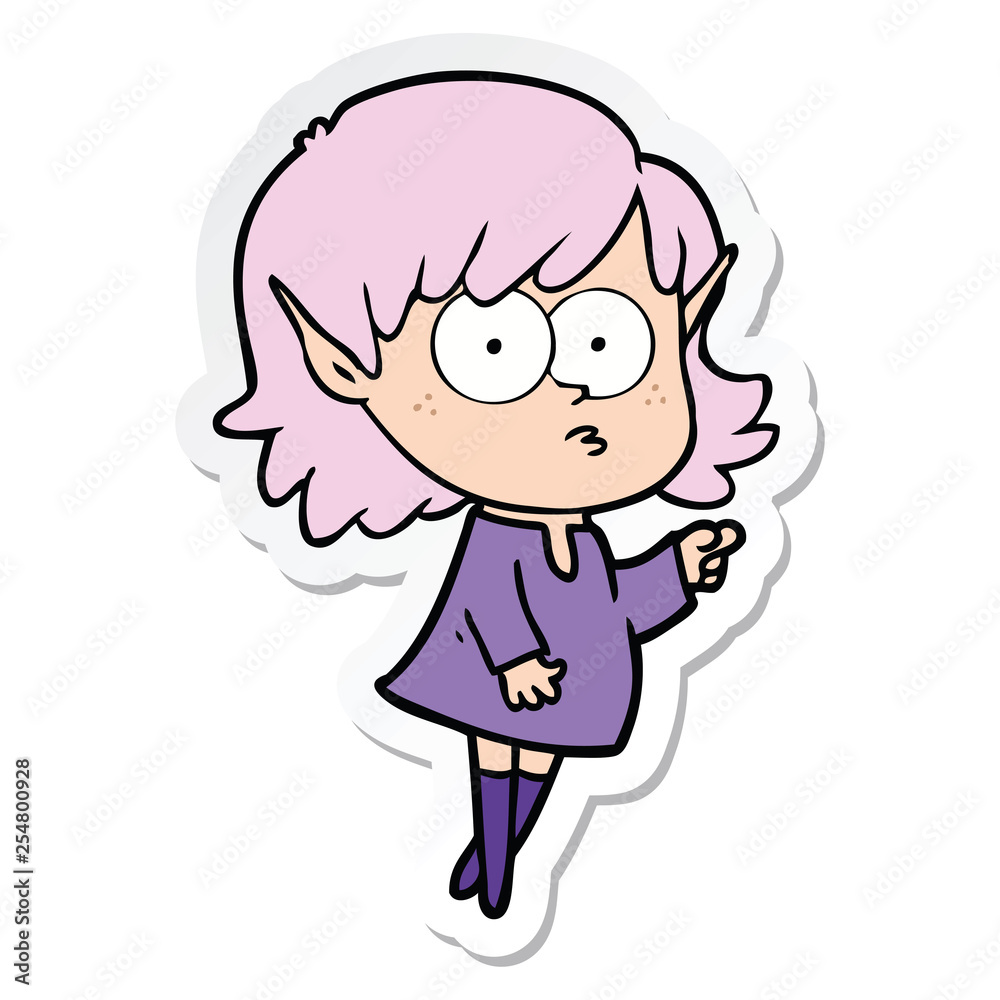 sticker of a cartoon elf girl pointing sticker of a cartoon elf girl pointing