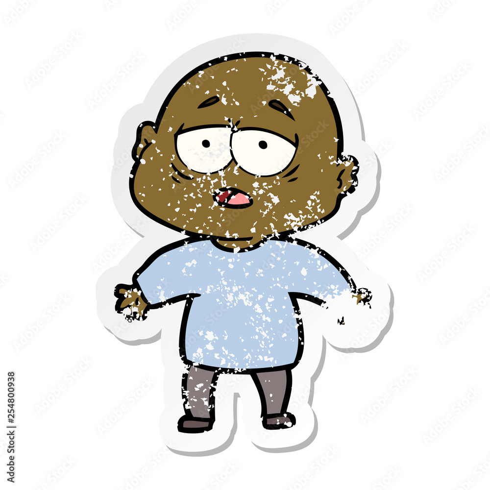 distressed sticker of a cartoon tired bald man distressed sticker of a cartoon tired bald man