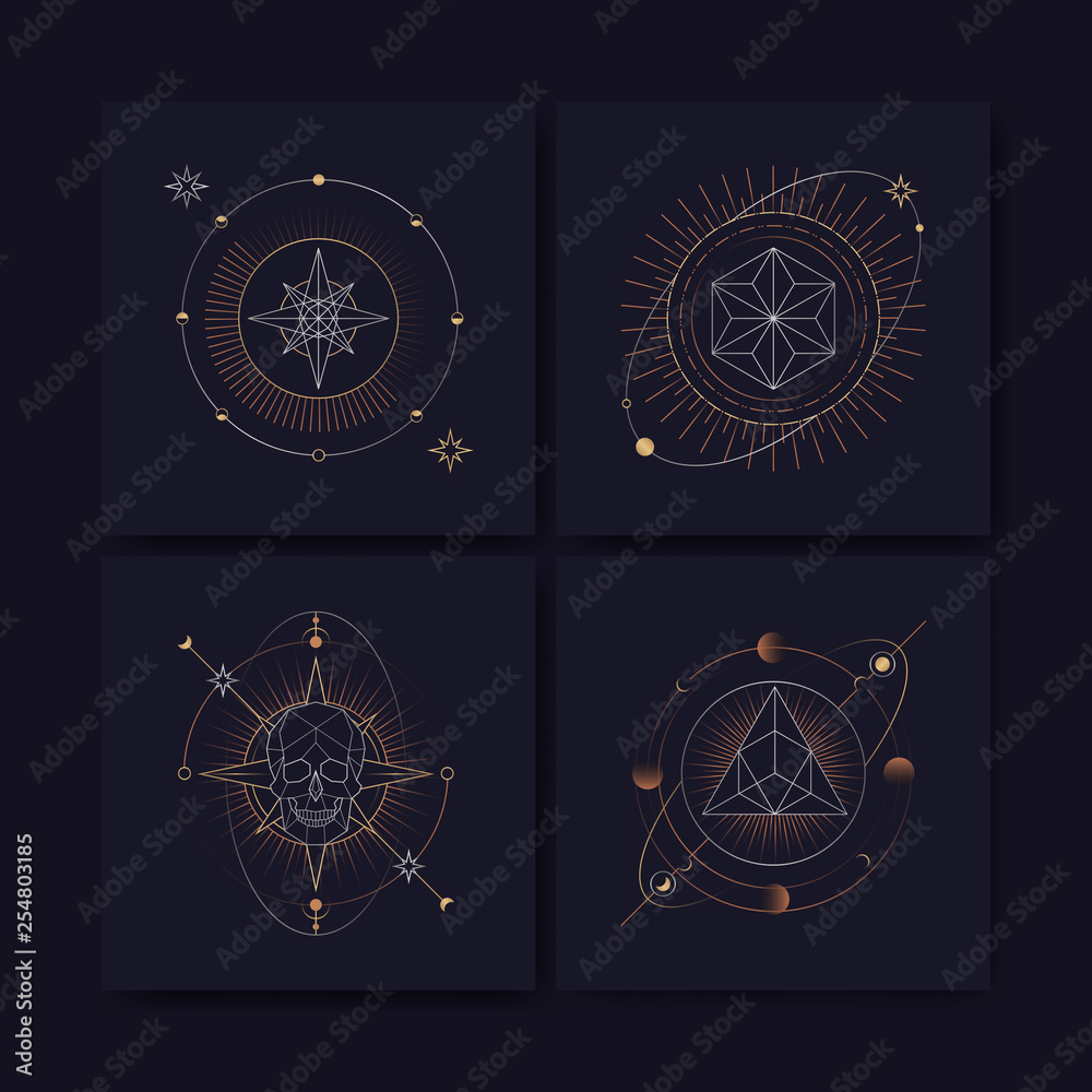Geometric astrological symbols tarot card - obrazy, fototapety, plakaty 