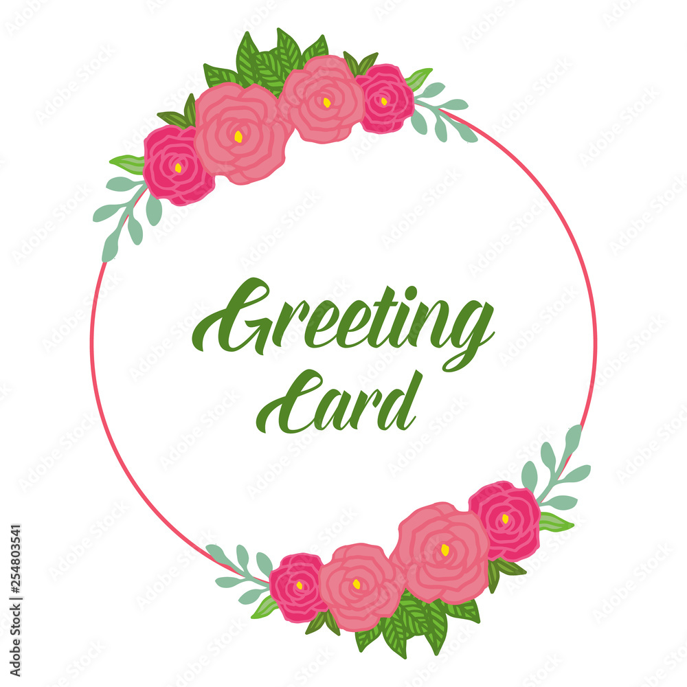 Vector illustration circular pink rose wreath frames for greeting card