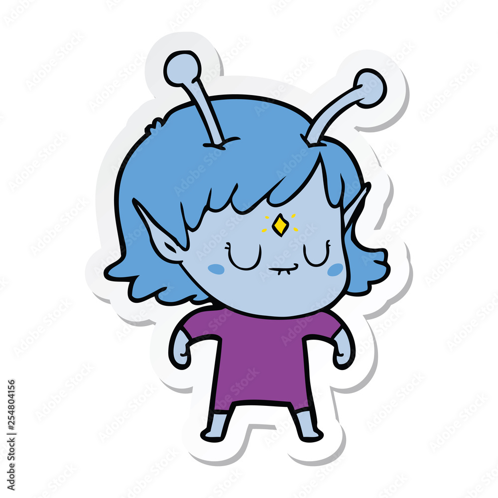 sticker of a cartoon alien girl