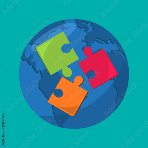 puzzle with globe for autism day concept vector illustration