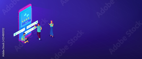 Customer feedback isometric 3D banner header.
