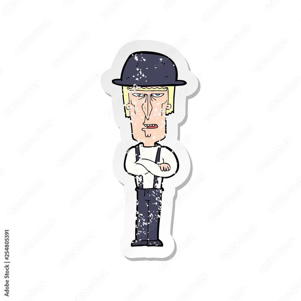 retro distressed sticker of a cartoon man wearing hat retro distressed sticker of a cartoon man wearing hat
