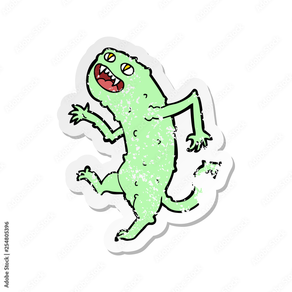 retro distressed sticker of a cartoon monster retro distressed sticker of a cartoon monster