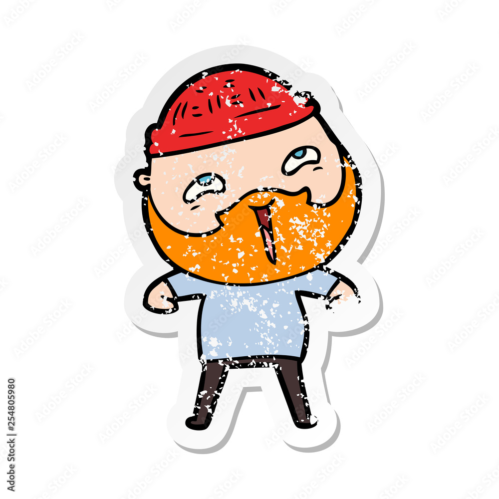 distressed sticker of a cartoon happy bearded man distressed sticker of a cartoon happy bearded man