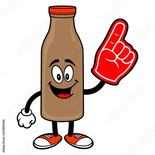 Chocolate Milk Mascot with a Foam Hand - A vector cartoon illustration of a Chocolate Milk Mascot with a Foam Hand.