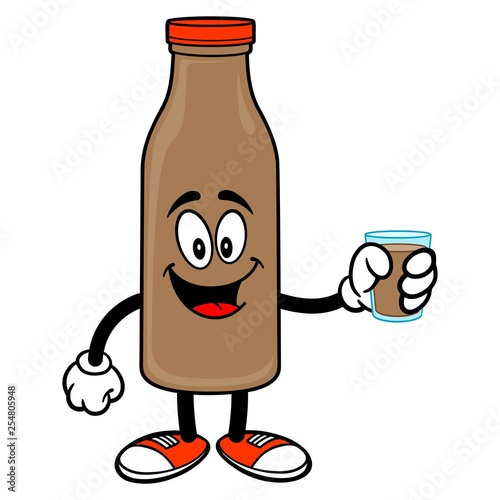 Chocolate Milk Mascot with a glass of Milk - A vector cartoon illustration of a Chocolate Milk Mascot with a glass of Chocolate Milk.