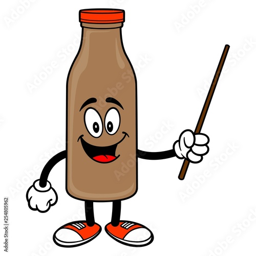 Chocolate Milk Mascot with a Pointer - A vector cartoon illustration of a Chocolate Milk Mascot holding a Pointer stick.