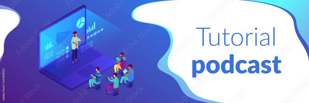 Webinar isometric 3D banner header. Webinar isometric 3D banner header.