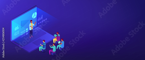 Webinar isometric 3D banner header.