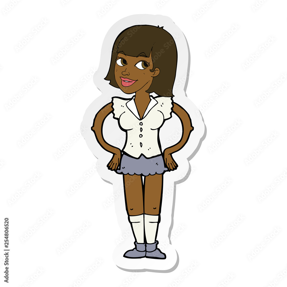 sticker of a cartoon woman with hands on hips sticker of a cartoon woman with hands on hips