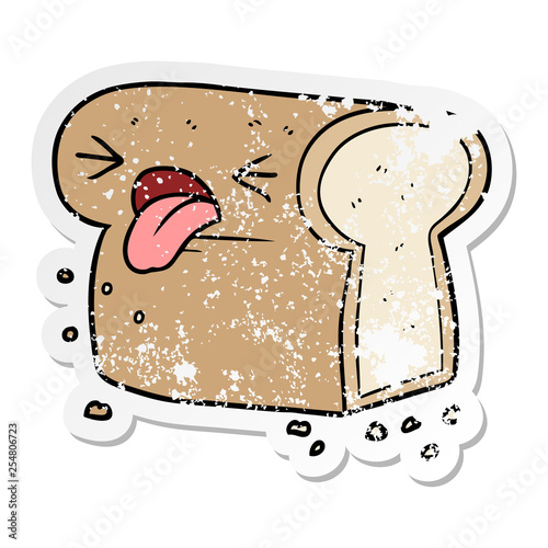 distressed sticker of a cartoon disgusted loaf of bread