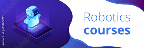 Mobile robotics isometric 3D banner header.