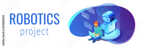 Robot software isometric 3D banner header.