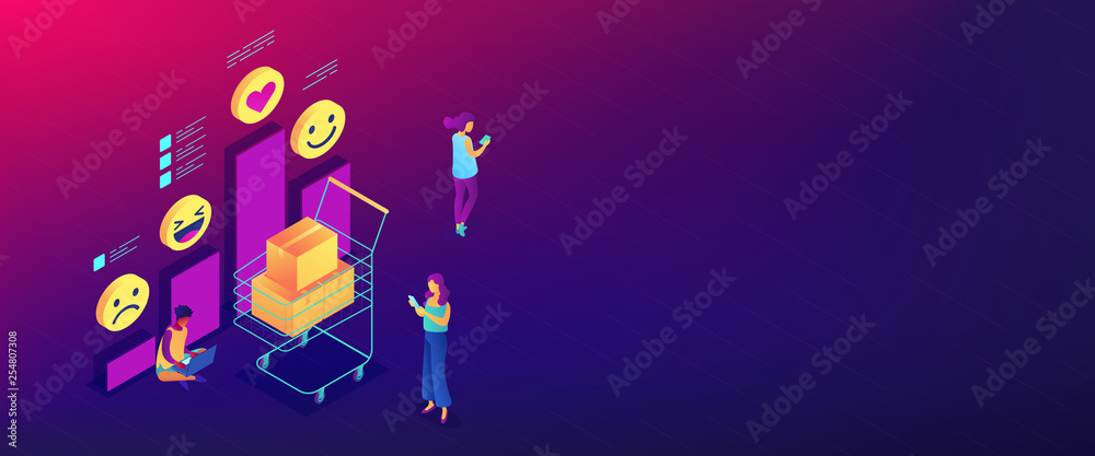 Fototapeta premium Get clients feedback isometric 3D banner header.