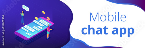 Messaging application isometric 3D banner header.