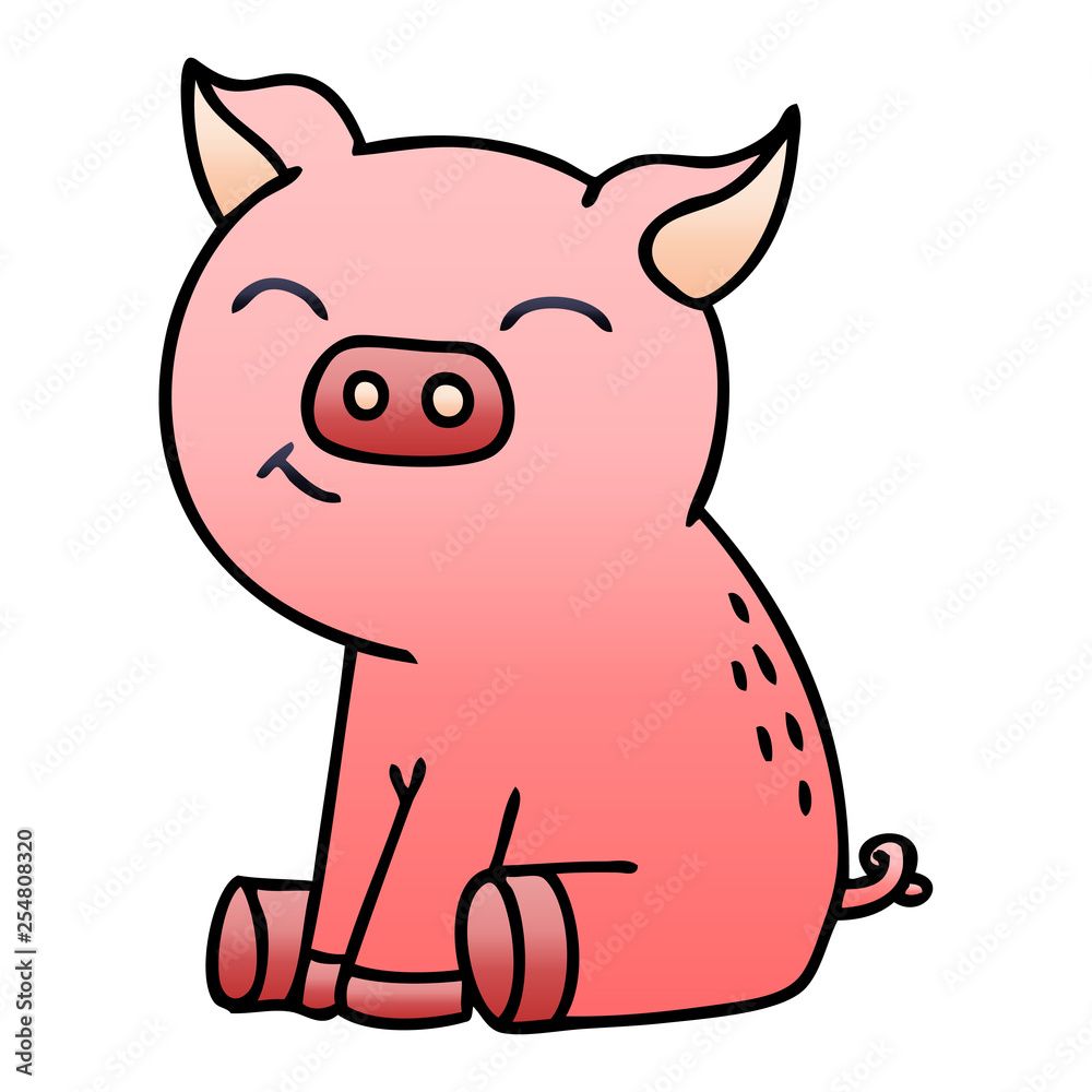 quirky gradient shaded cartoon pig