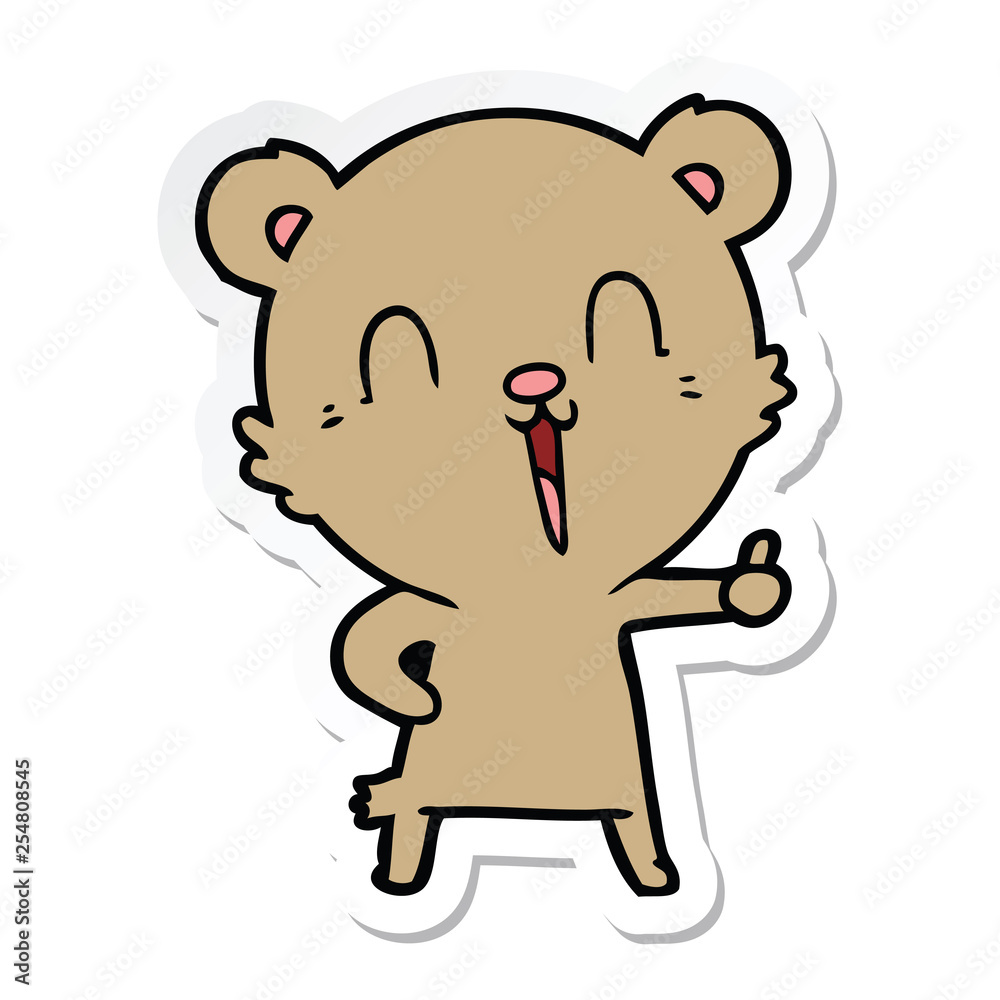 sticker of a happy laughing cartoon bear sticker of a happy laughing cartoon bear