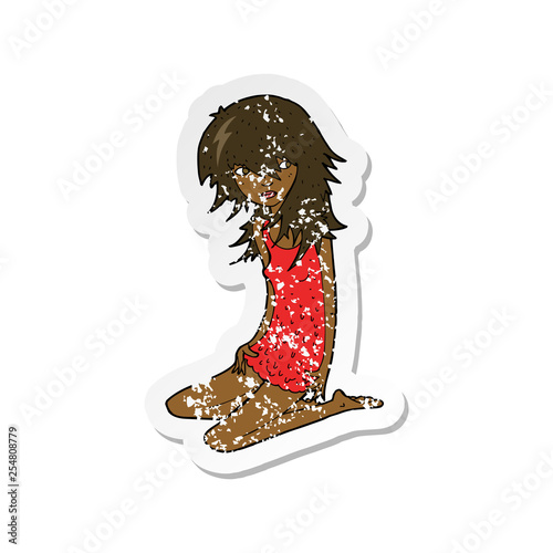 retro distressed sticker of a cartoon pretty girl