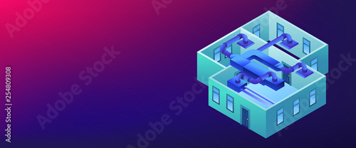 Ventilation system isometric 3D banner header.