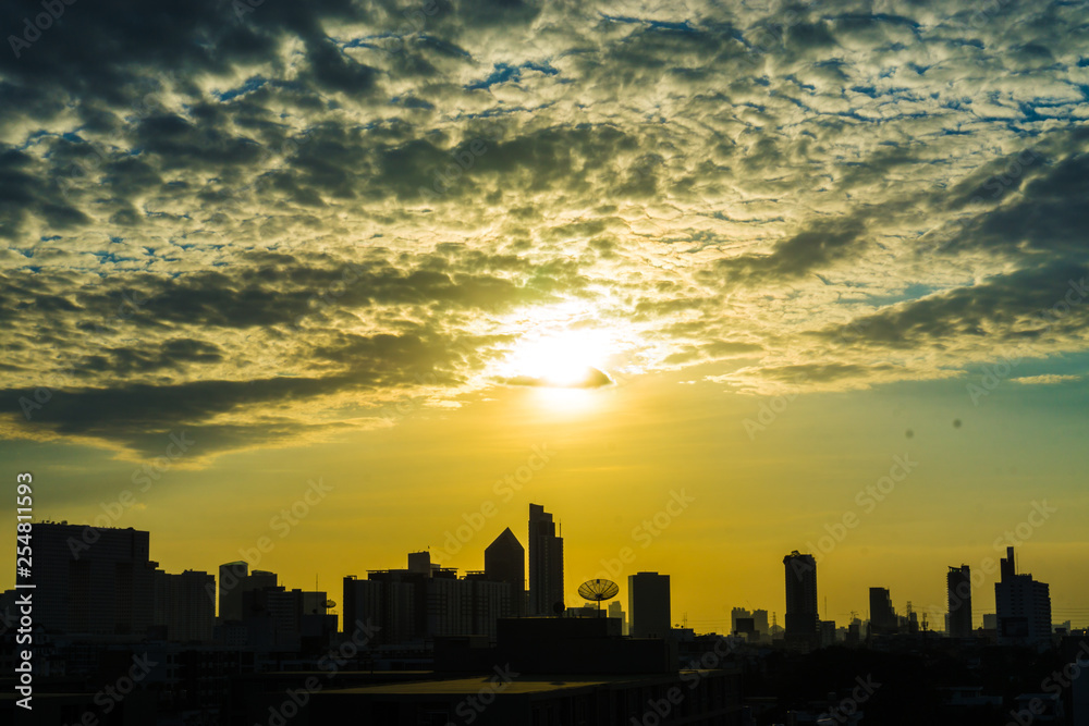 Sunset building with colorful sky cloud