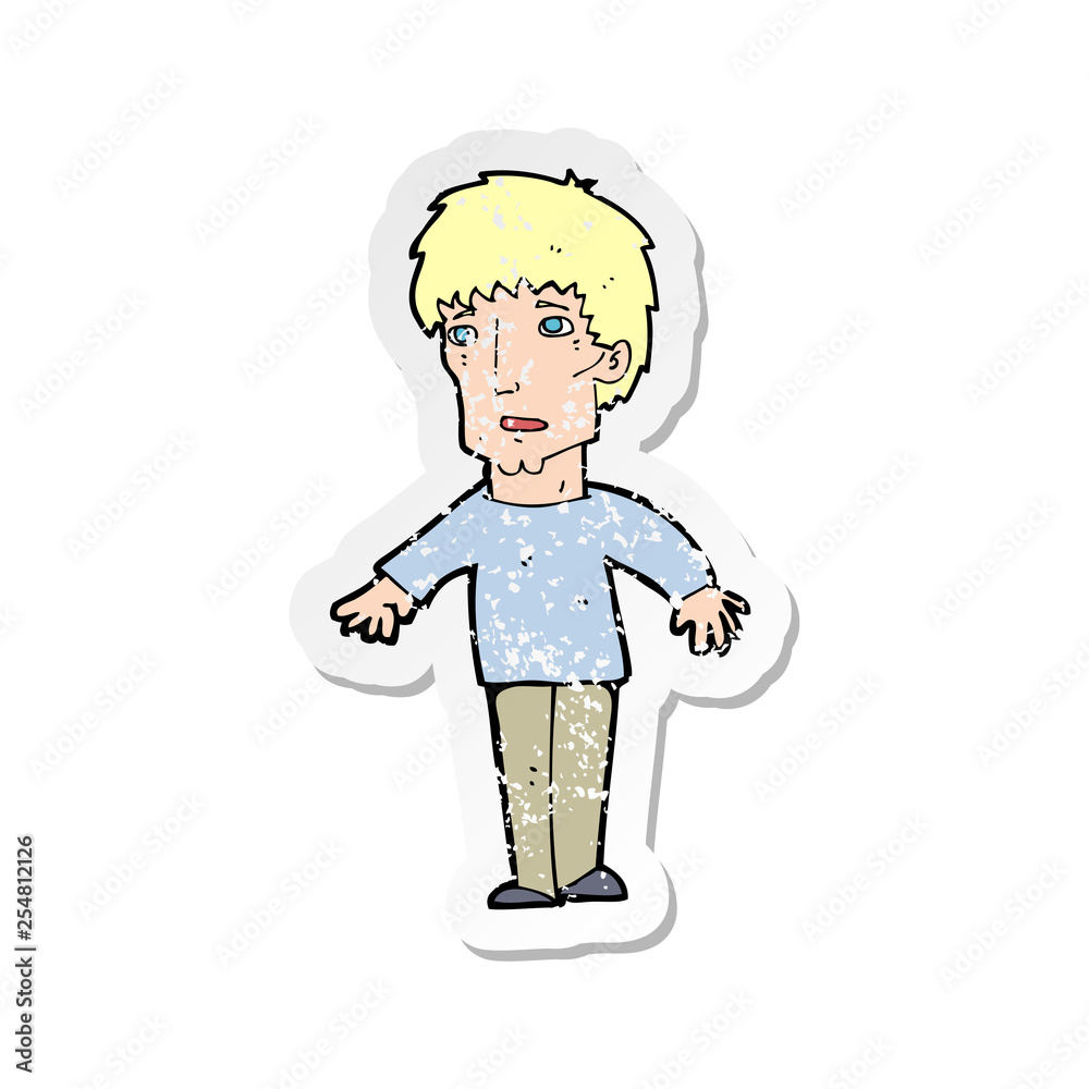 retro distressed sticker of a cartoon surprised man retro distressed sticker of a cartoon surprised man