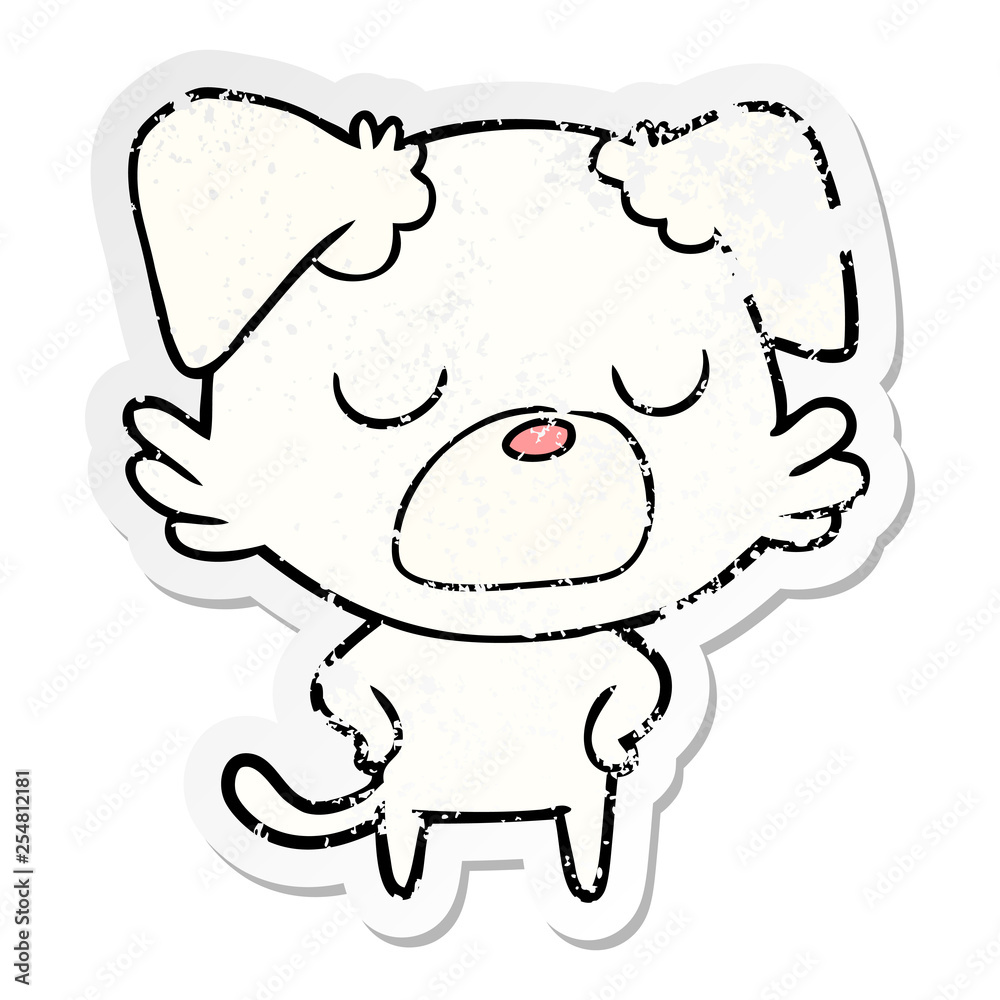 distressed sticker of a cartoon dog