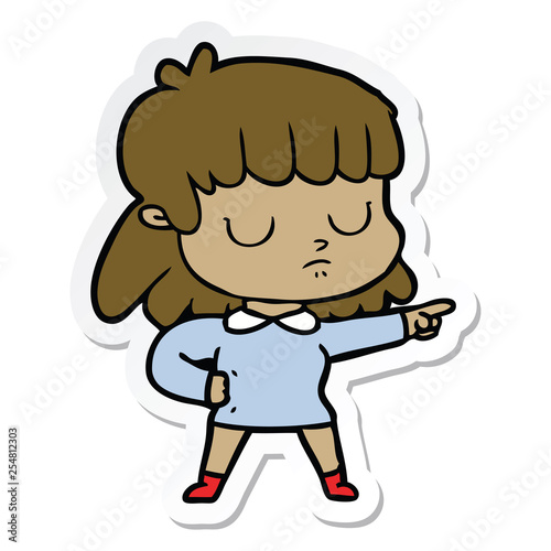 sticker of a cartoon indifferent woman accusing
