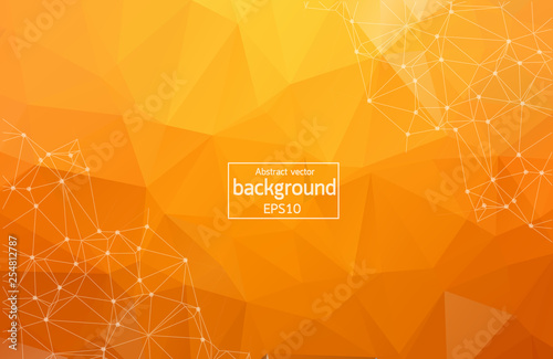 Bright orange low poly communication background. Vector tech design