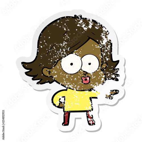 distressed sticker of a cartoon girl pouting