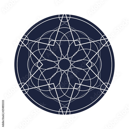 Mystical geometry symbol. Linear alchemy, occult, philosophical sign. For music album cover, poster, sacramental design. Astrology and religion concept.