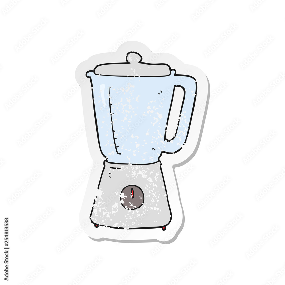 retro distressed sticker of a cartoon blender retro distressed sticker of a cartoon blender