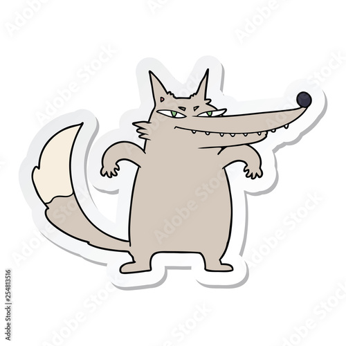 sticker of a sly cartoon wolf