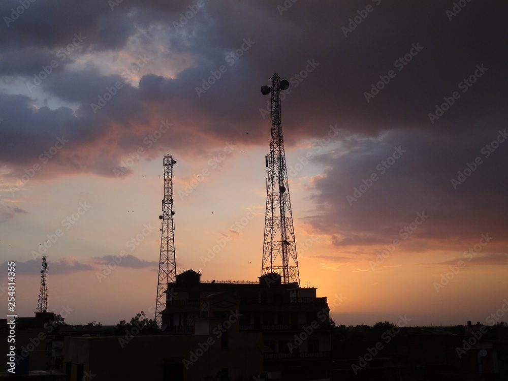 silhouette of a tower at sunset