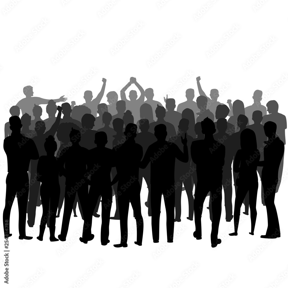 A Crowd Of People Standing Backwards Vector Silhouette Of A Group Of