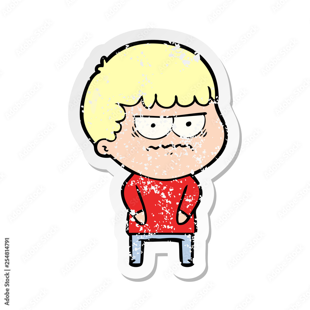 distressed sticker of a cartoon annoyed man distressed sticker of a cartoon annoyed man