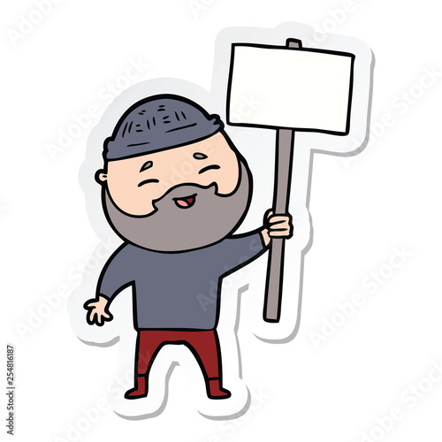 sticker of a cartoon happy bearded man