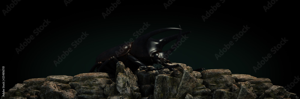 Fototapeta premium Dynastes hercules at sunset. 3d rendering