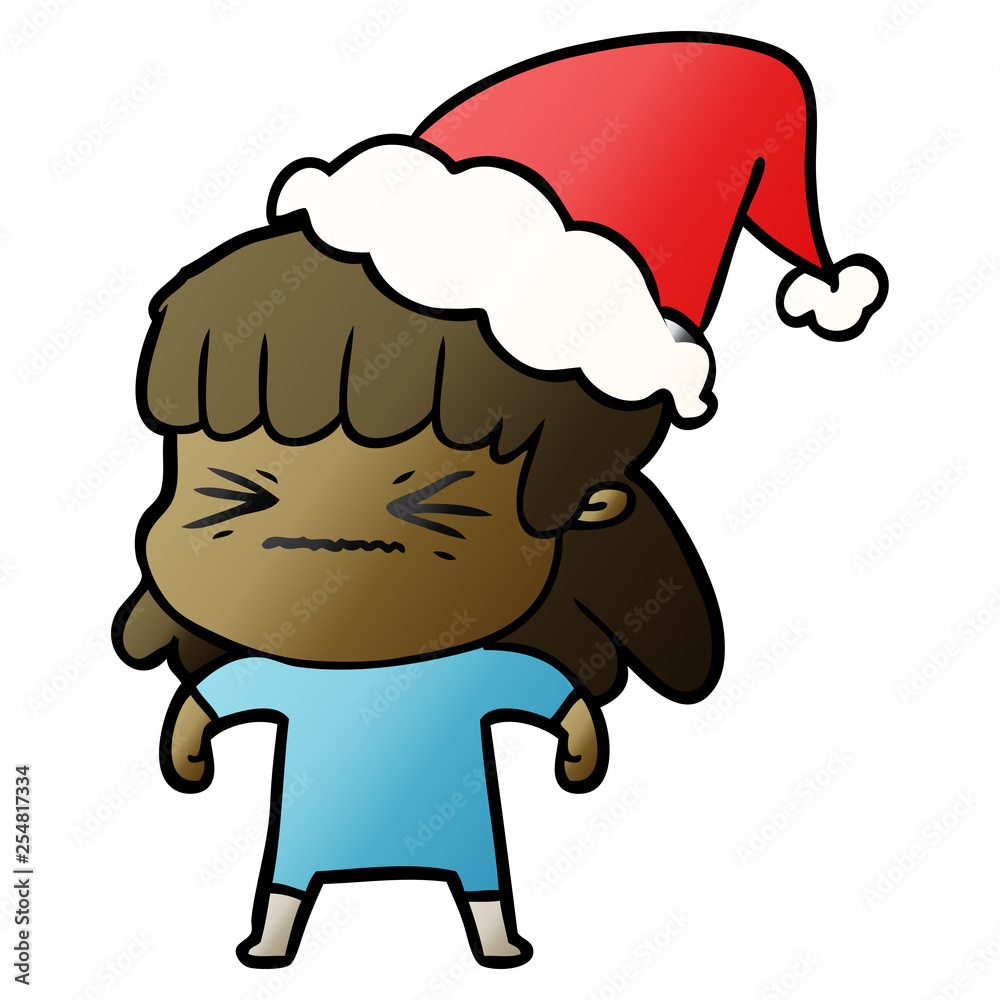 gradient cartoon of a woman wearing santa hat gradient cartoon of a woman wearing santa hat