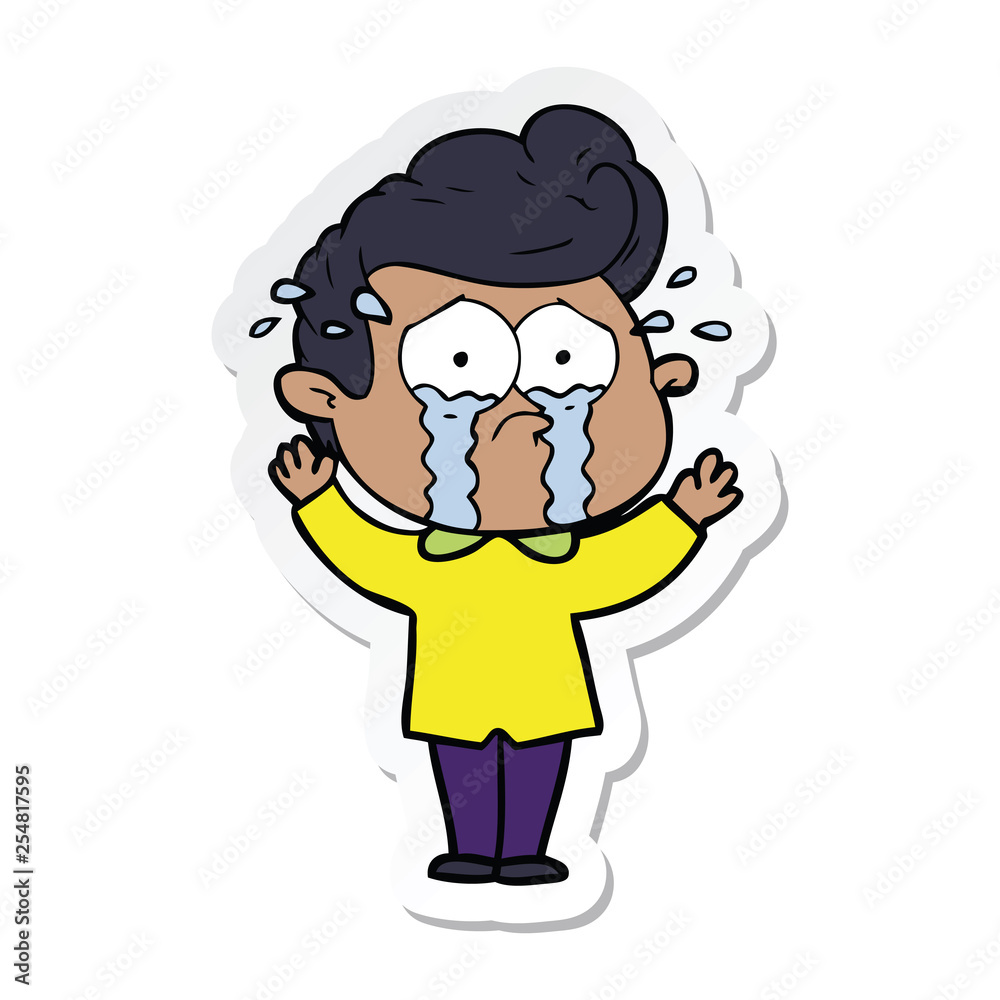 sticker of a cartoon crying man