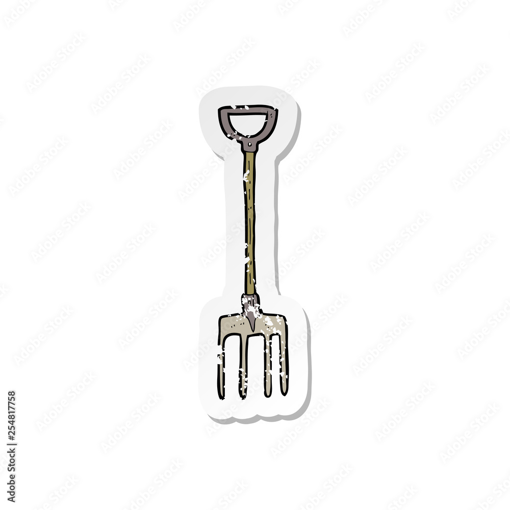 retro distressed sticker of a cartoon fork retro distressed sticker of a cartoon fork