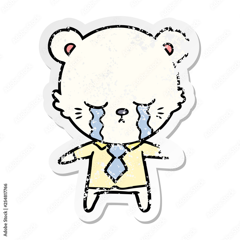 distressed sticker of a crying cartoon polarbear distressed sticker of a crying cartoon polarbear